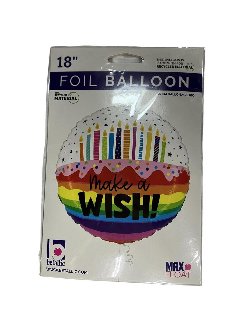 Betallic Make A Wish Foil Balloon 18in Round Rainbow Birthday Party Italy Decor